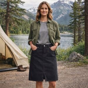 Eddie Bauer Black Denim Skirt 14 Outdoor Classic Preppy Coastal Cabincore Jean